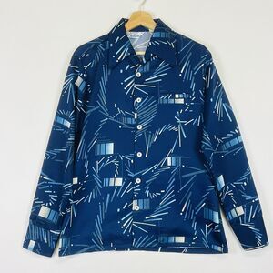 Da Vinci Delfina Vintage‎ Shirt Mens Medium Blue Polyester 70s Disco Club Party